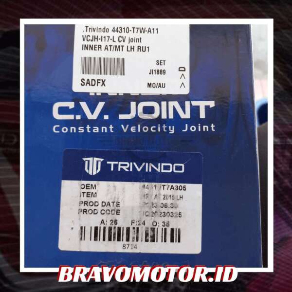 Trivindo 44310-T7W-A11 VCJH-I17-L CV joint INNER / Kokel dalam matik atau manual kiri-3