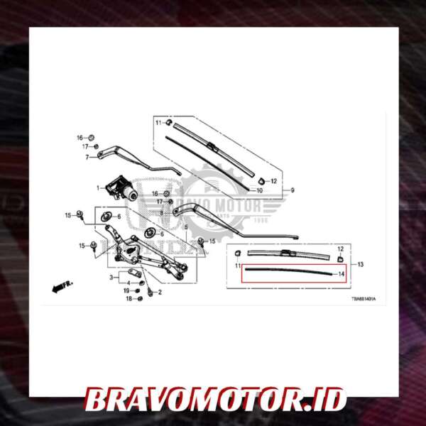 Original 76632 T6L H04 450mm Karet wiper depan kiri FC1/FK4